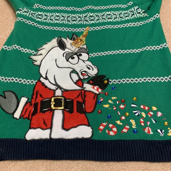 Unicorn Santa Clause Christmas Holiday Sweater Large - Picture 5 of 6